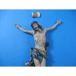 Korpus Pana Jezusa na krzyż z żywicy + napis 28 cm